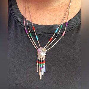 Vintage Native American Zuni Multi Strand Liquid Silver Heshi Bead 925 Cabochon